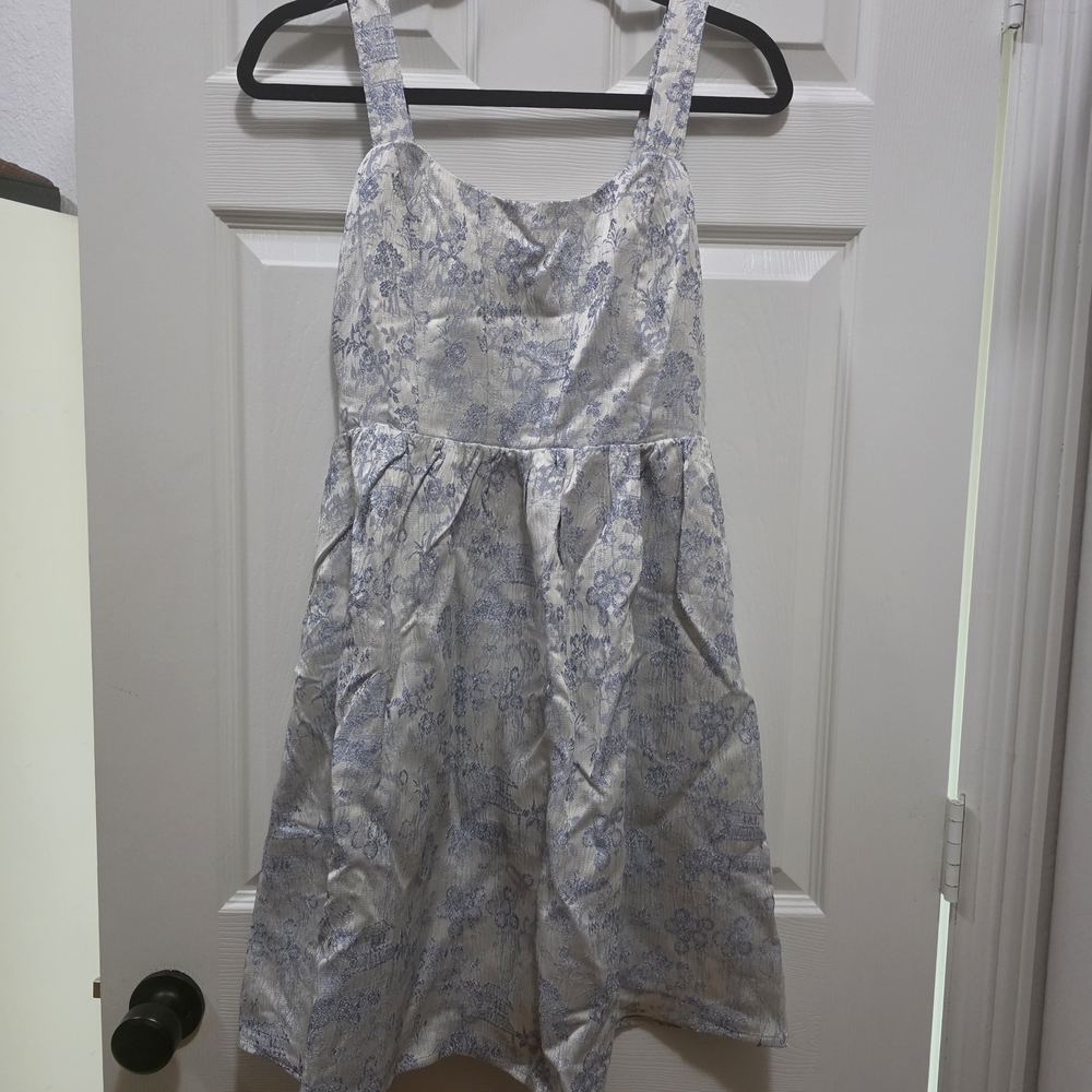 Womens Floral Blue and White Babydoll Dress